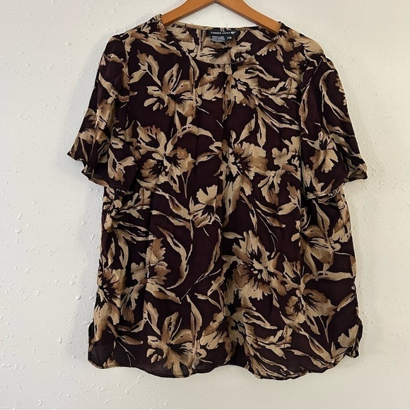 🦋 Vintage Carol Little Purple Cream Floral Short Sleeve Lightweight Blouse 22W - Picture 1 of 5